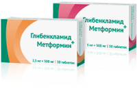 Глибенкламид + метформин 5 мг + 500 мг, N30, табл. покр. плен. об.